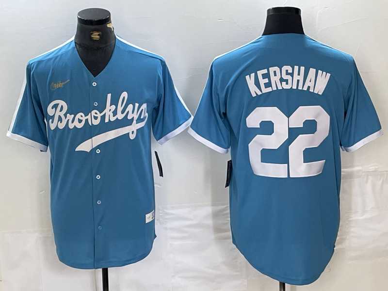 Mens Brooklyn Dodgers #22 Clayton Kershaw Light Blue Cooperstown Collection Cool Base Jersey
